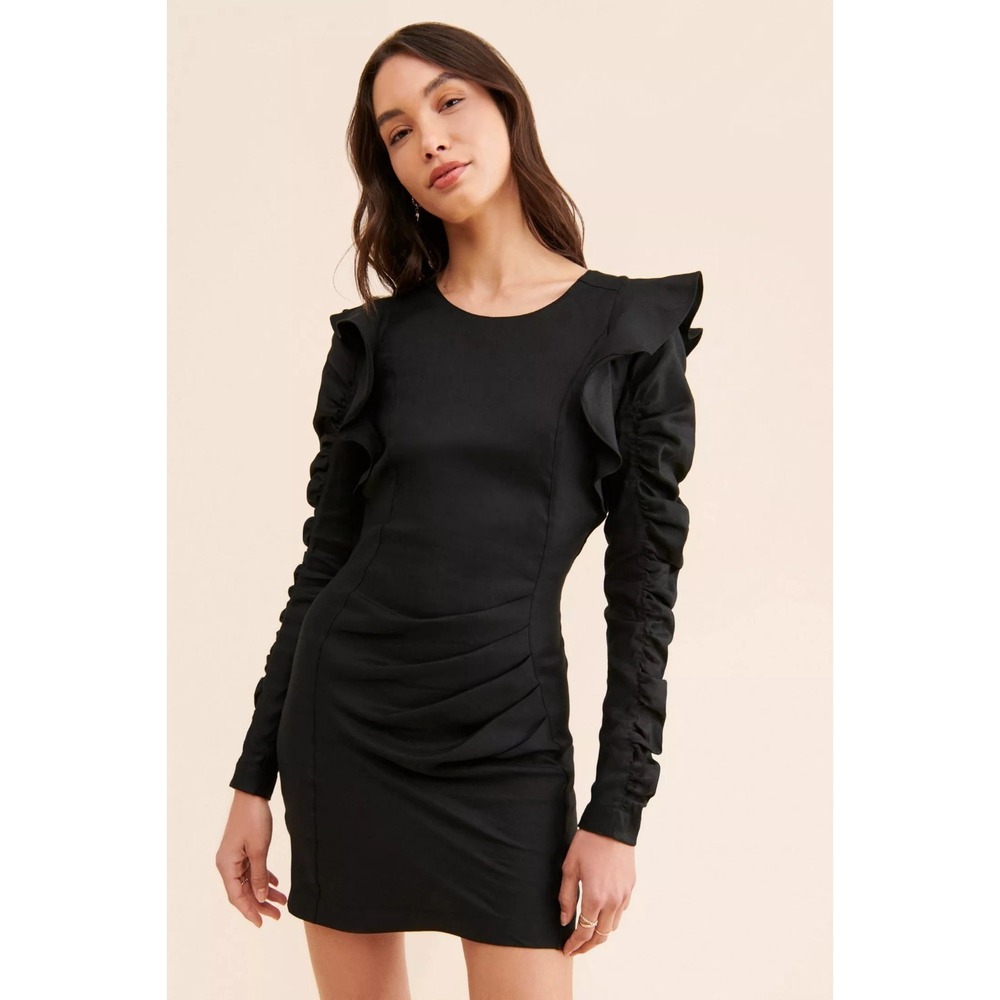 Anthropologie Audette Studio Women's Black Eclipse Mini Dress w/ Cutout Back - L